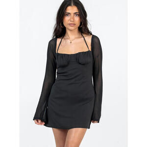 DYER SHEER SLEEVE MINI DRESS BLACK PETITE